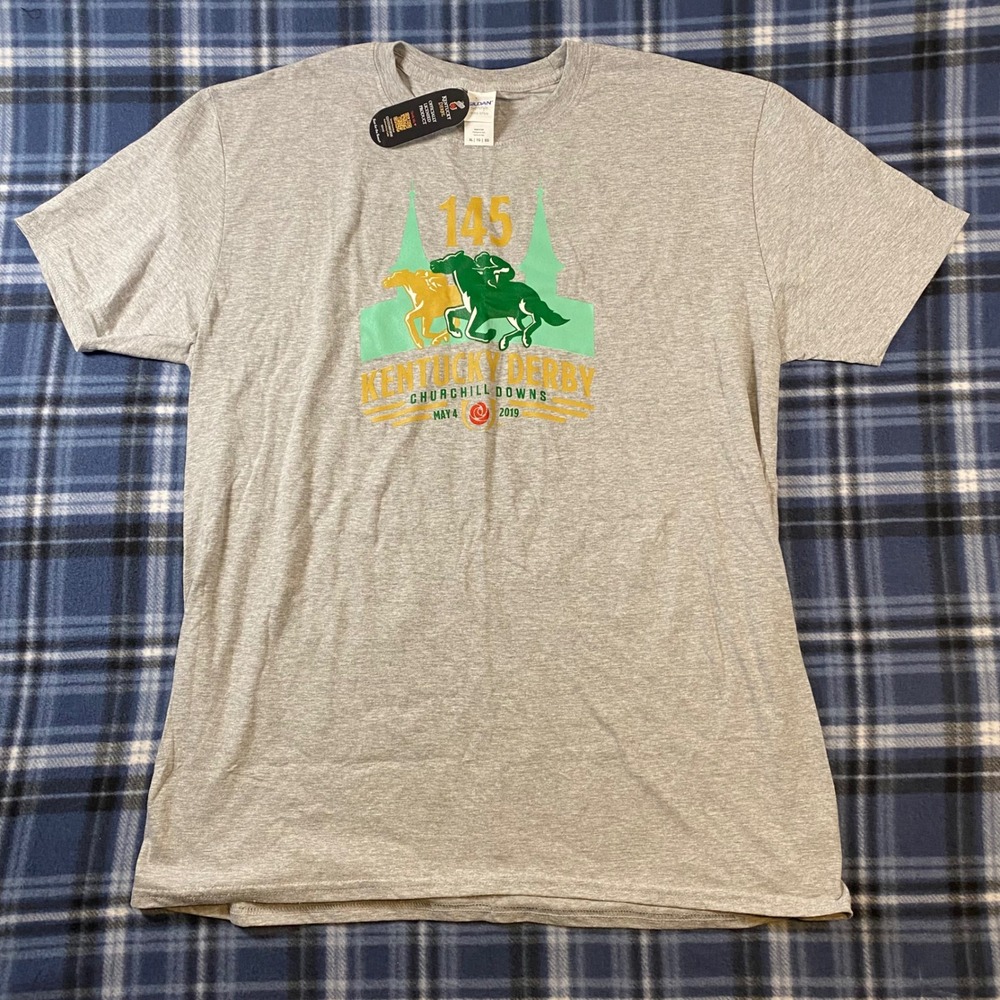 Gildan Kentucky Derby 145 Churchill Downs 2019 T-Shirt‎ Mens XL Heather Grey NWT